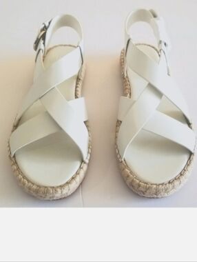 Marc Fisher Leather Espadrille Sandals, Ivory, 9.5, NWT